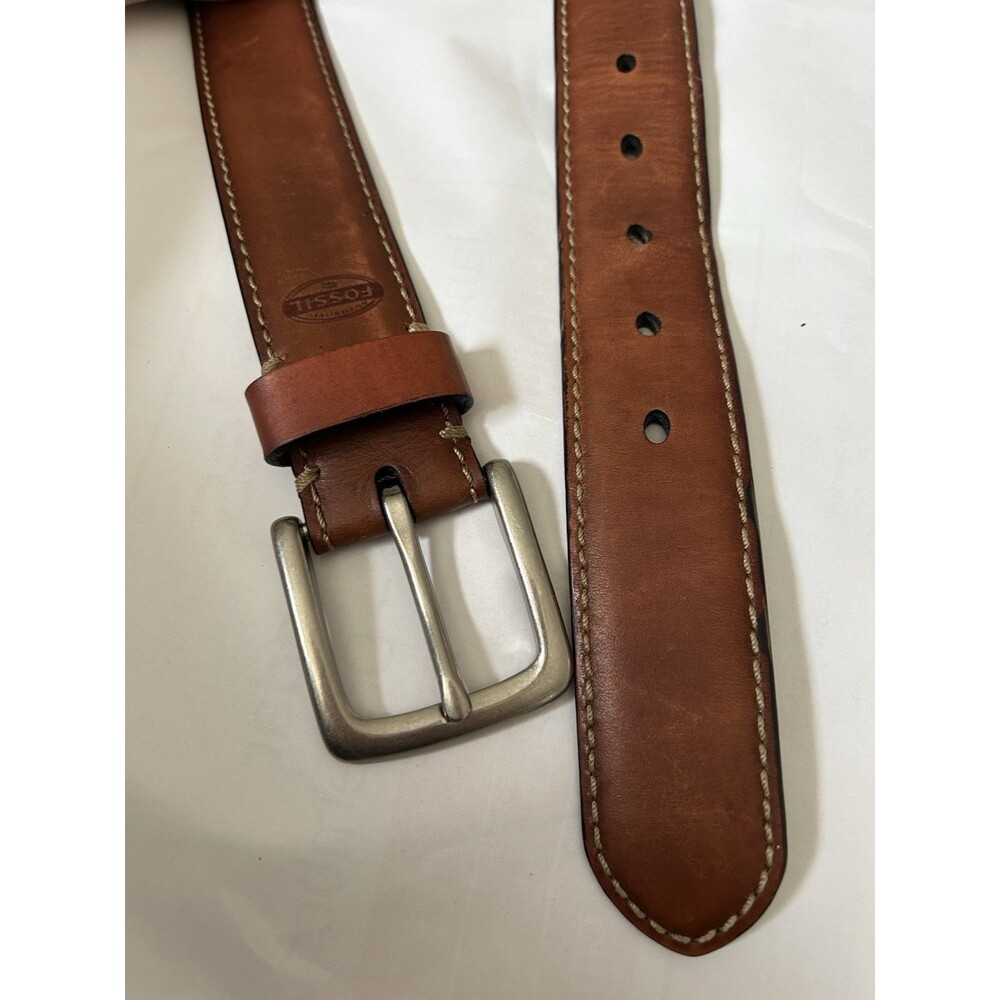 Fossil Men's Aiden Leather Belt in brown.